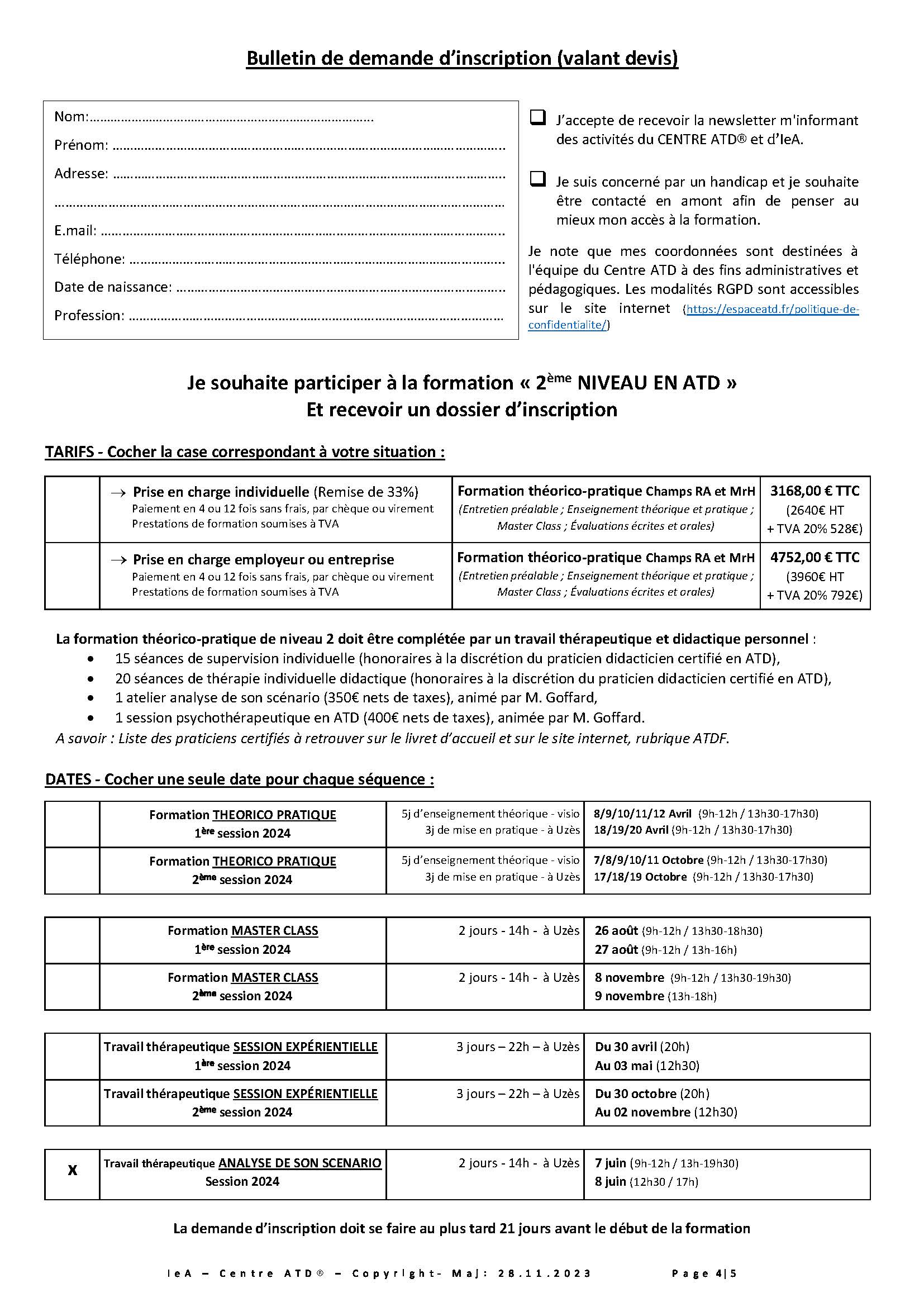 NIVEAU II APPROFONDISSEMENT EN ATD L'Espace ATD